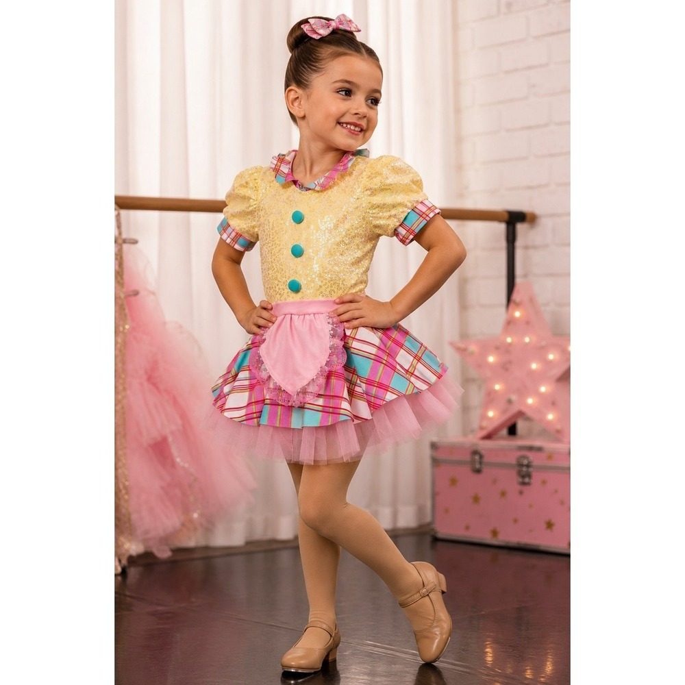 Revolution Dancewear Plaid Sequin Tutu Costume Dress SC Girls Yellow Pink